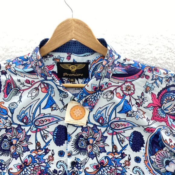 Premiere Multicolor Paisley Shirt Button Up Long Sleeve Polyester Mens 5XL NWT - Picture 6 of 16